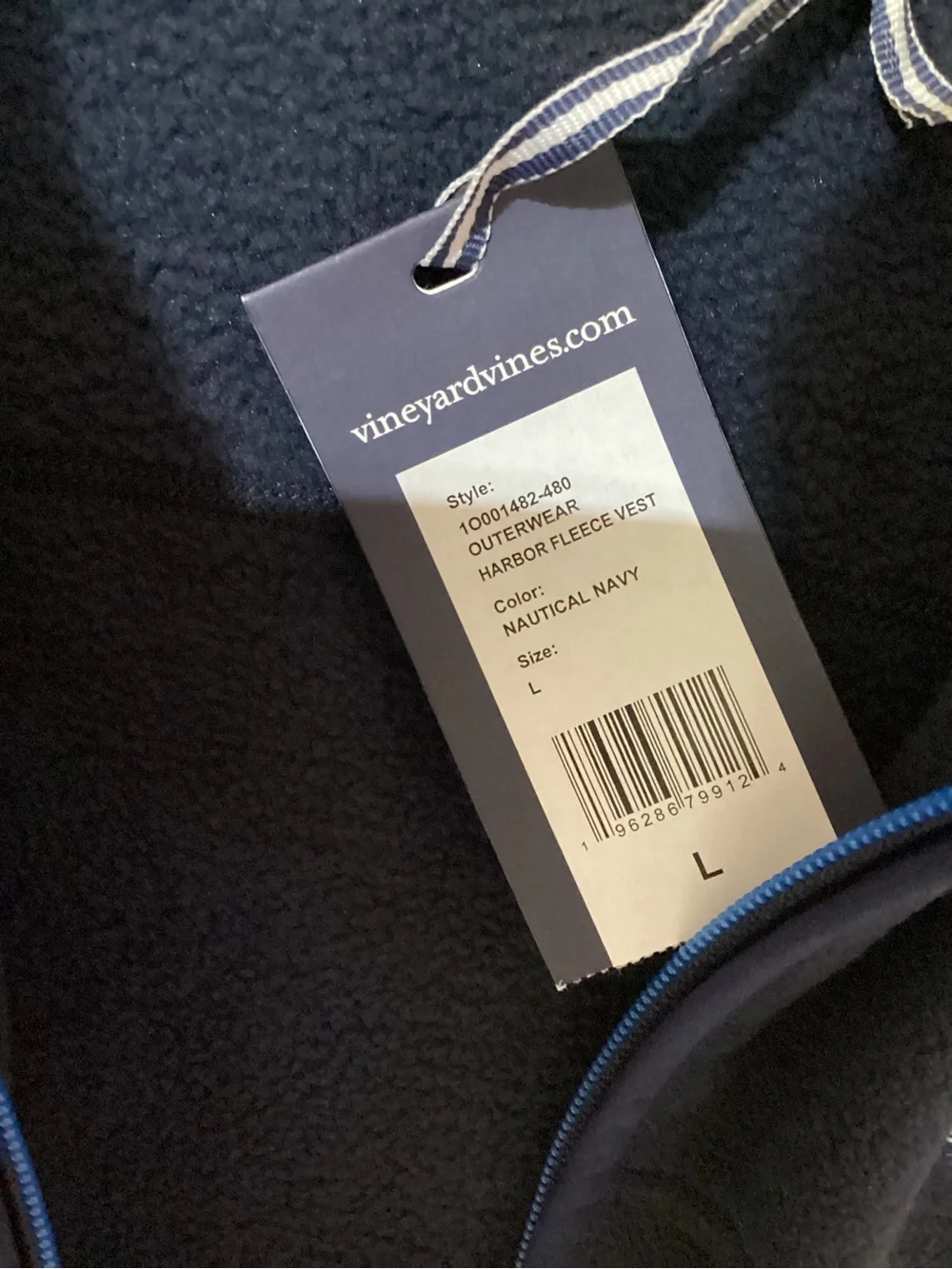 Vineyard Vines Navy Harbor Fleece Vest with Pink Logo Accent